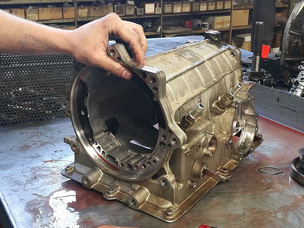 A transmission casing stripped out about to be reconditioned